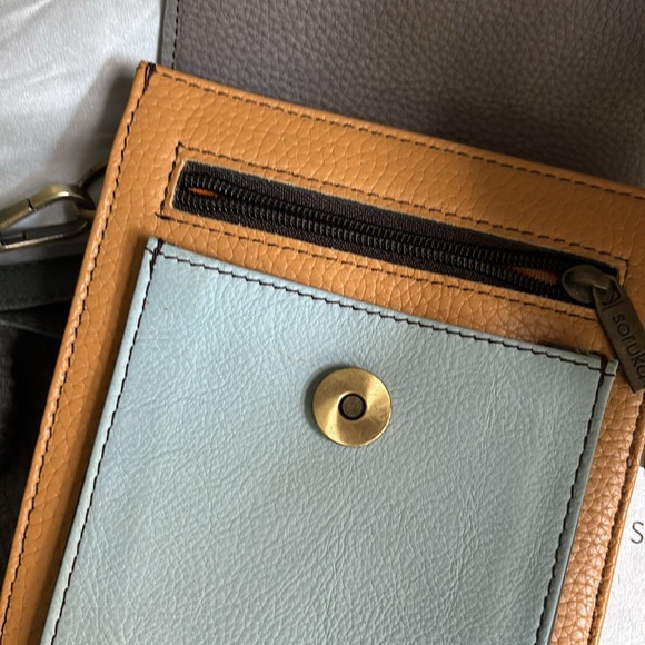 NWT Soruka Leopard Print and Blue Recycled Leather Crossbody Bag, many features - Picture 4 of 9